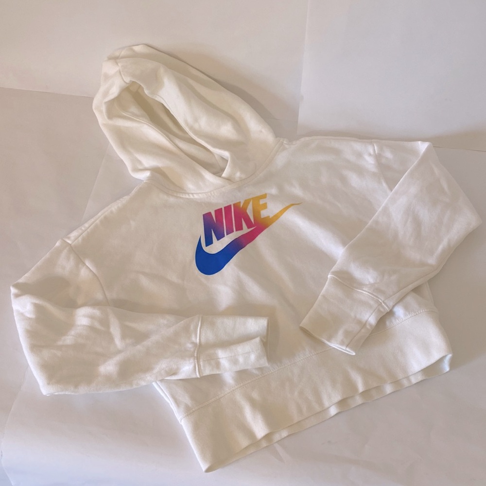 Nike Girls Cropped Hooded Sweatshirt Size L Color: White